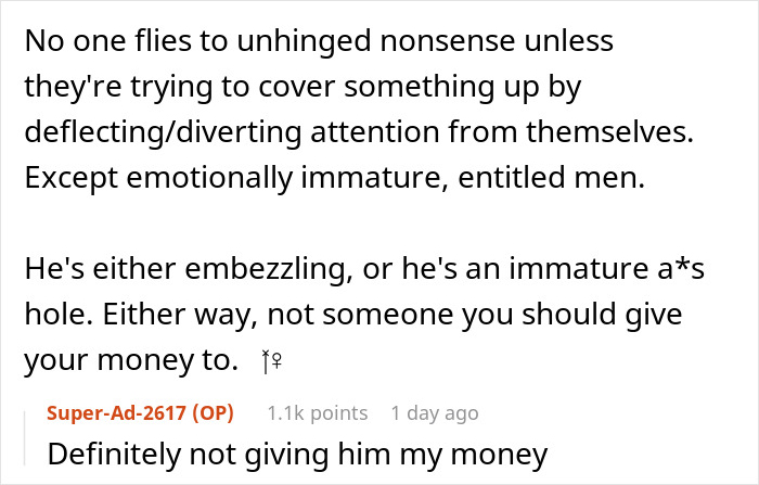 Screenshot of a comment accusing a shady fund manager of embezzling money and refusing to show receipts.