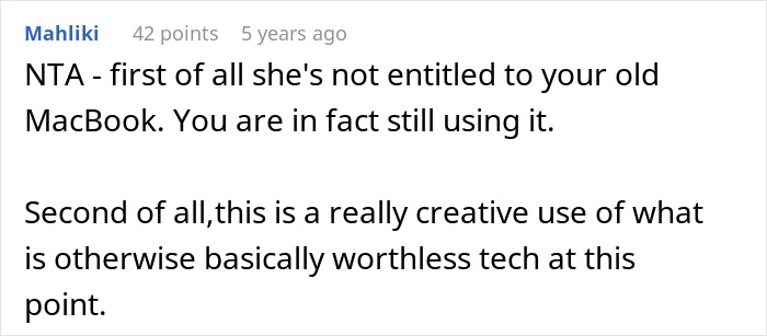Comment discussing creative use of old laptop technology sparking reactions in a viral internet story.