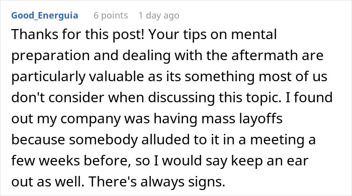 Comment highlighting subtle red flags indicating your job is not safe, mentioning mass layoffs and warning signs. Comment highlighting subtle red flags indicating your job is not safe, mentioning mass layoffs and warning signs.