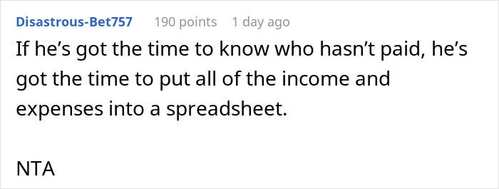 Comment text discussing a shady fund manager not showing receipts and a woman refusing to pay more money.