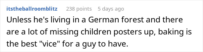 Comment about a woman ending her relationship due to her boyfriend&rsquo;s strong passion for pastries.