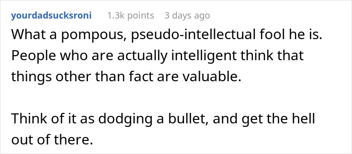 Screenshot of a Reddit comment criticizing a man shaming his girlfriend for loving fiction and lowering her IQ. Screenshot of a Reddit comment criticizing a man shaming his girlfriend for loving fiction and lowering her IQ.
