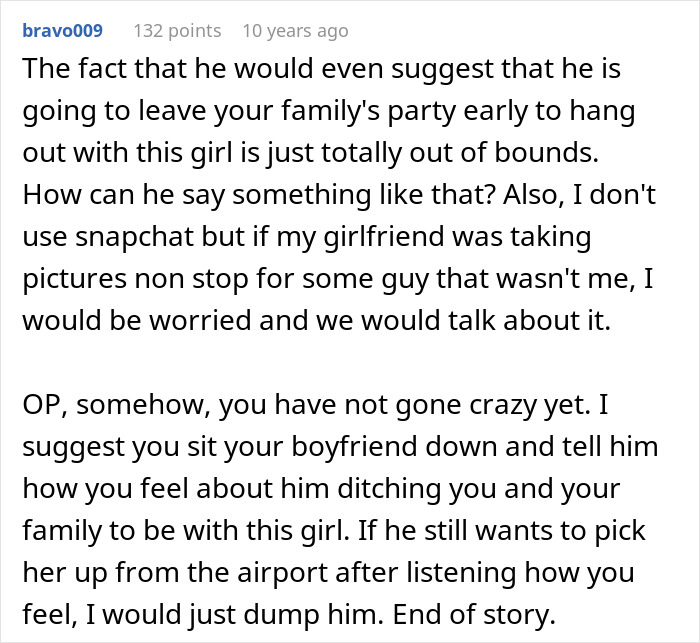 Comment discussing a man losing his girlfriend over a girl at work he has a crush on who is just being nice.