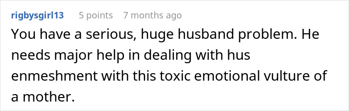 Screenshot of online comment discussing husband&rsquo;s issue standing up to his toxic emotional mother.