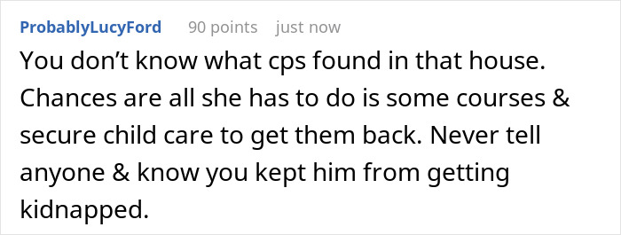 Comment about woman feeling guilty after calling CPS regarding a coworker’s 9-year-old child situation.