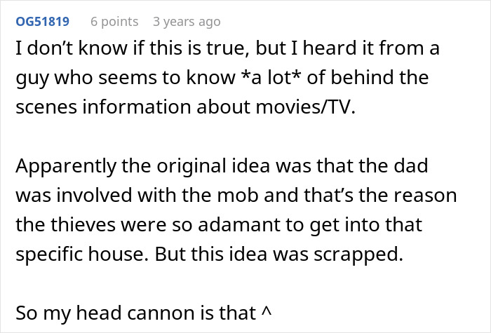 Text excerpt discussing Macaulay Culkin addressing theories about Kevin&rsquo;s dad&rsquo;s job in Home Alone, revealing behind-the-scenes info.
