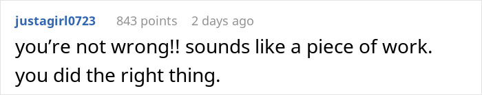 Comment text on a digital screen showing a supportive response about doing the right thing for mom friend Christmas daughter dinner.