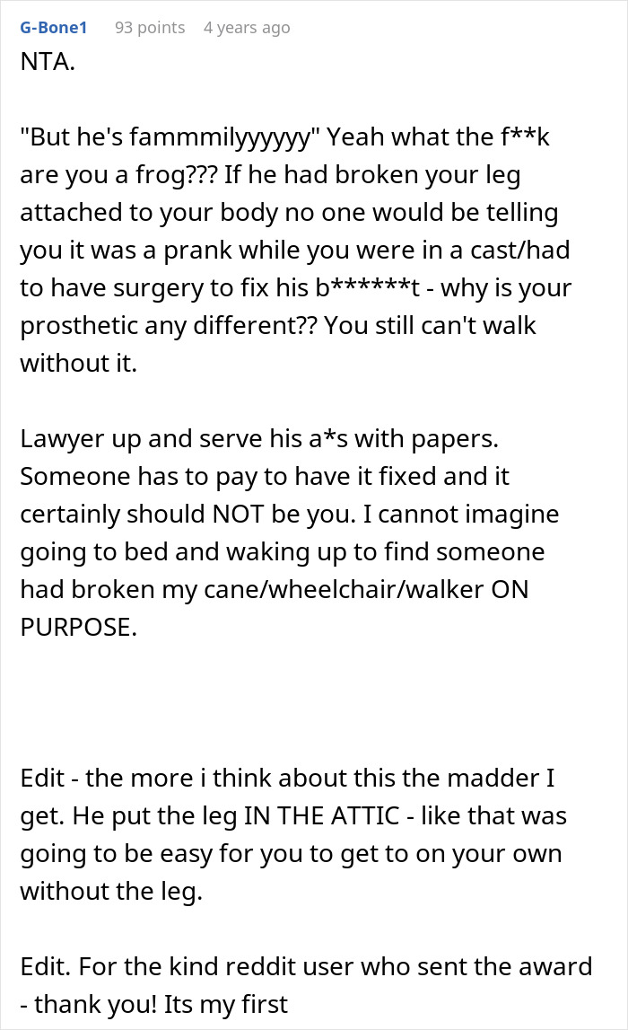 Comment discussing a man demanding cousin pay for his cruel prank and the aunt&rsquo;s unexpected reaction.