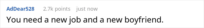 Screenshot of Reddit comment saying You need a new job and a new boyfriend, in thread discussing a racist gift