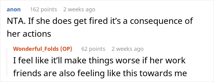 Screenshot of a social media conversation discussing consequences after a woman puts coworker on blast. Screenshot of a social media conversation discussing consequences after a woman puts coworker on blast.