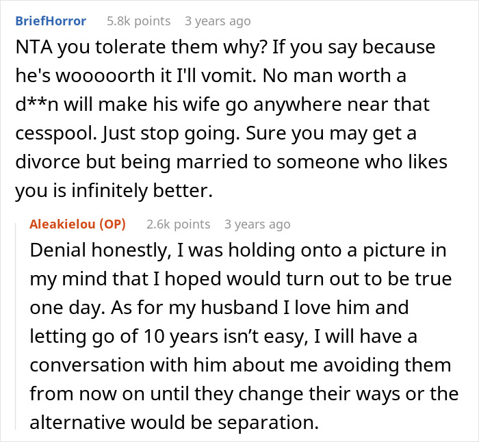 Reddit conversation showing a user discussing 10 years of repressed rage at their MIL and relationship challenges.
