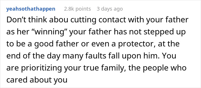 Comment about a teen questioning her stepmother's true colors and family loyalty in a heartfelt discussion.