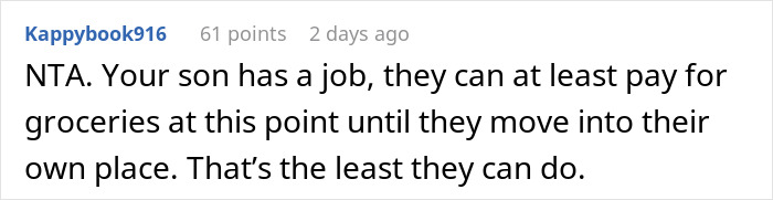 Screenshot of an online comment discussing a mom accused of embarrassing son&rsquo;s girlfriend who offered to cook meals for them.
