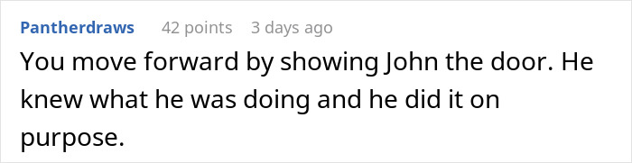 Comment on a forum where a user advises showing John the door after her boyfriend called the police over her novel&rsquo;s content.