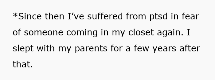Text excerpt about suffering from PTSD due to someone entering a closet, linked to a guy venting online about closing his girlfriend&rsquo;s closet door.