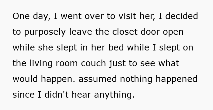 Text describing a guy's experience with his girlfriend wanting him to close her closet door and her public reaction.