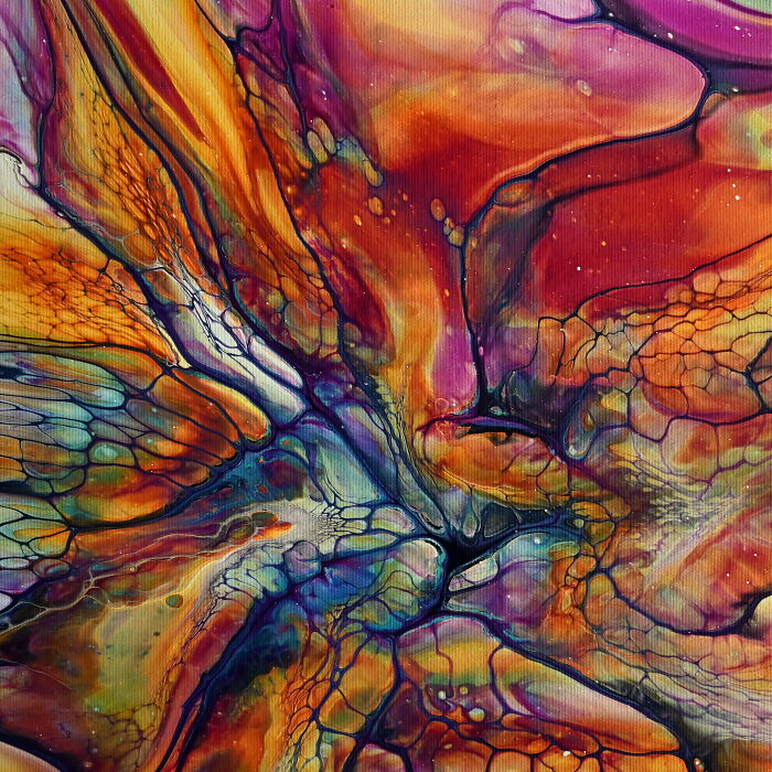 Bloom Transfer Fluid Art Technique: Acrylic Pour Painting With Beautiful Sunset Colours