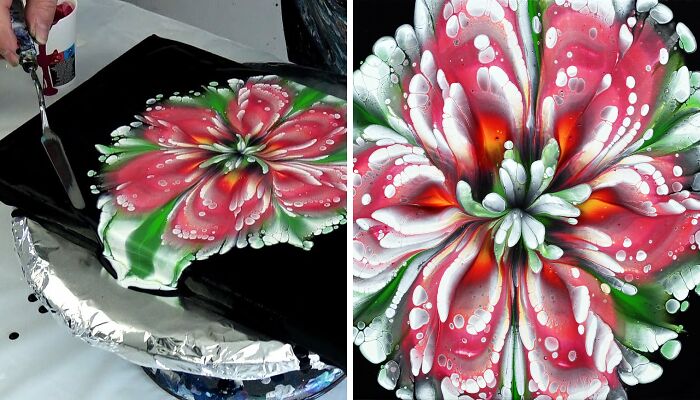 I Made A Christmas Star Inspired Fluid Art, So Here’s A Tutorial For An Acrylic Pouring Reverse Flower Dip
