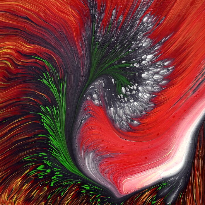 “Red And Green Swirls”: My Satisfying Acrylic Pour Technique