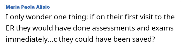 Screenshot of a comment questioning if earlier ER assessments could have saved the Italian mother and daughter who died after a fatal Christmas dinner.