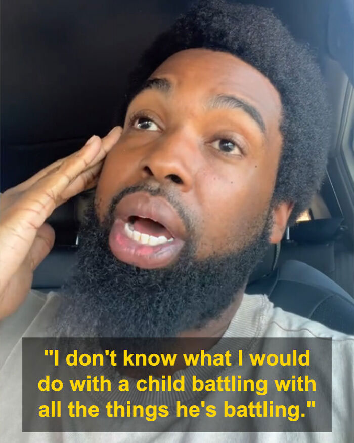 Man speaking emotionally in a car, expressing concern about homelessness and struggles related to Tylor Chase's situation.