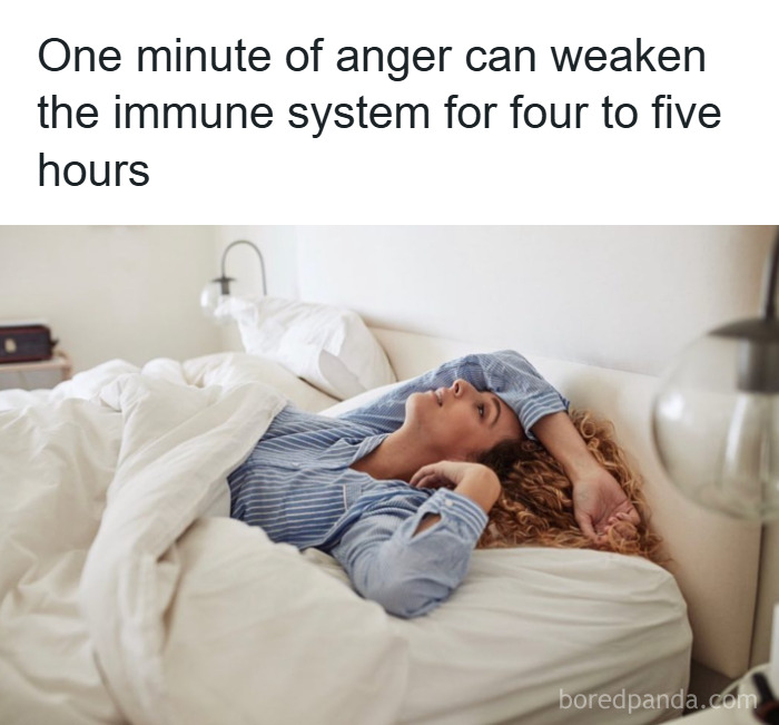 Psychology facts revealing how one minute of anger can weaken the immune system for hours shown with a resting woman.