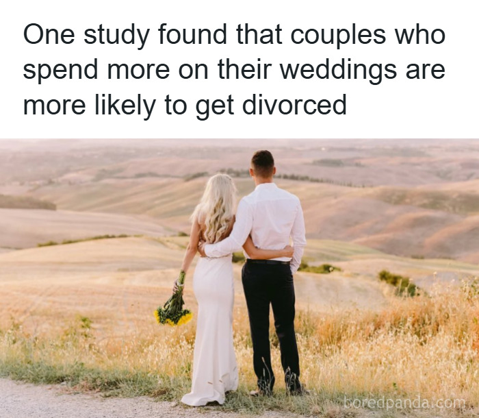 Couple standing on a hilltop in wedding attire illustrating psychology facts about weddings and divorce rates.