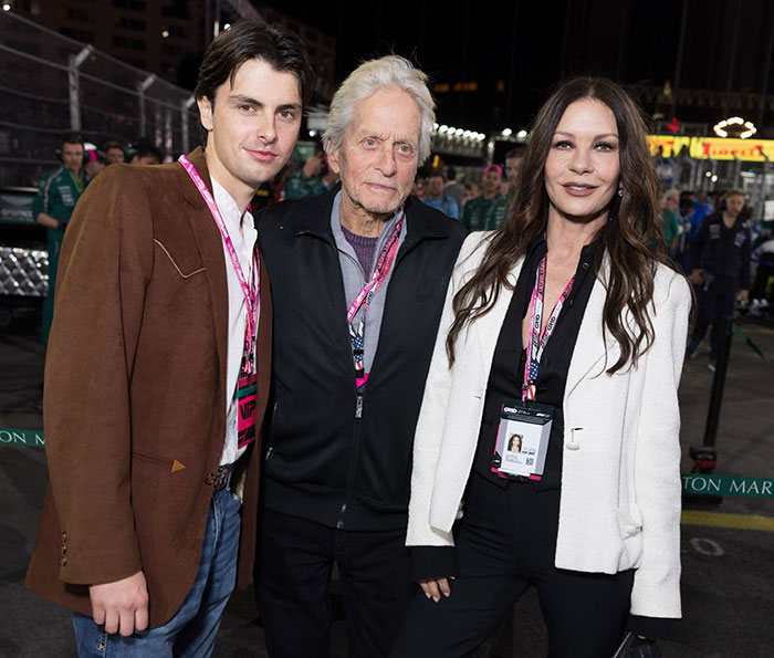 Michael Douglas and Zeta-Jones with their son at an event, linked to the nepo baby debate flop discussion.