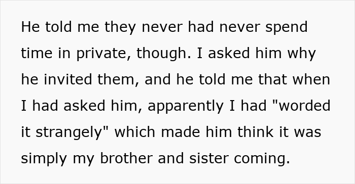 Text excerpt showing a bride&rsquo;s conversation revealing betrayal by the groom cheating with her mom before wedding vows.