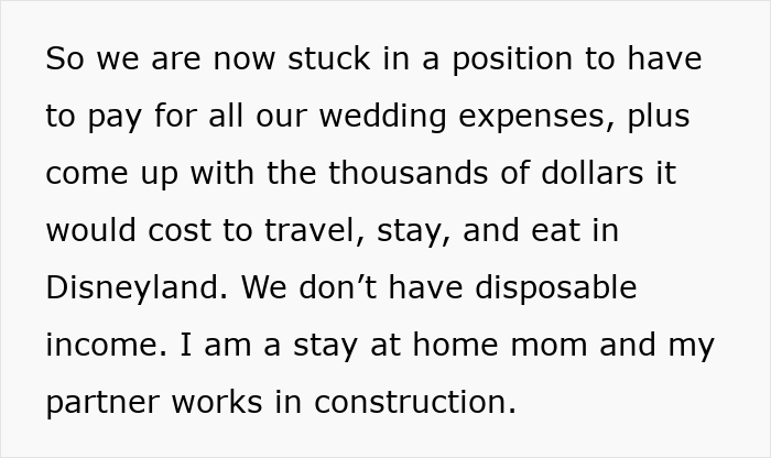 Alt text: Text discussing family debt and guilt from a mom forcing her Disney dream onto her family, highlighting financial struggles. Alt text: Text discussing family debt and guilt from a mom forcing her Disney dream onto her family, highlighting financial struggles.