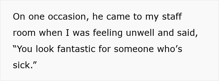 Text excerpt showing a younger colleague feeling unwell while a guy won’t leave her alone, raising suspicions of inappropriate intentions. Text excerpt showing a younger colleague feeling unwell while a guy won’t leave her alone, raising suspicions of inappropriate intentions.