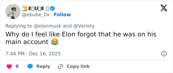 Tweet from user ebube_0x replying to Elon Musk about a comment sparking online frenzy involving Sydney Sweeney&rsquo;s chest.