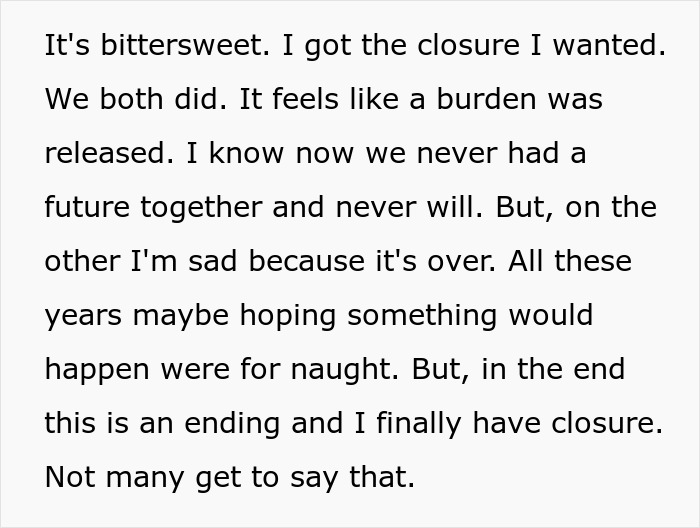 Text excerpt about a man left without closure after his fiancé disappears, then finally finding closure years later.
