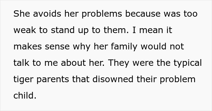 Text about a man left without closure after his fiancé disappears, avoided by her family and disowned as a problem child.