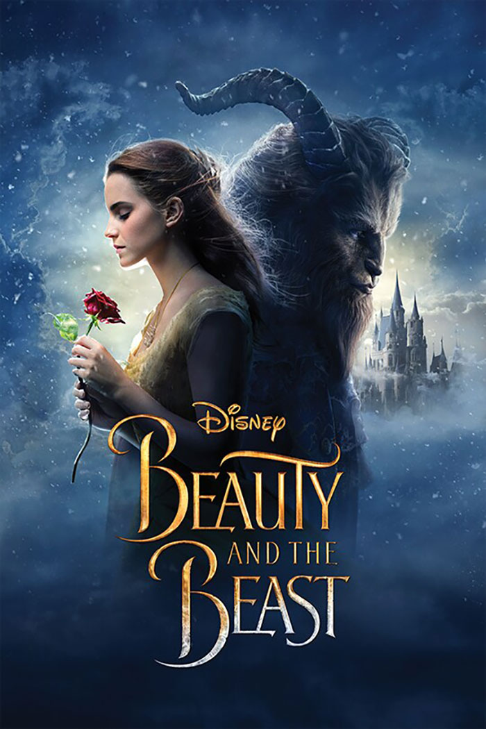 Beauty and the Beast Disney remake poster showing main characters amid controversy over soulless remakes and racism accusations.