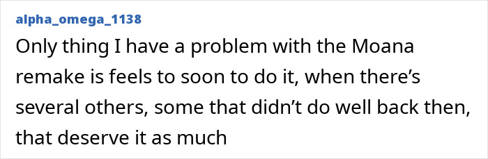 User comment discussing concerns about the timing of Disney remakes amid debates on soulless adaptations and racism accusations.