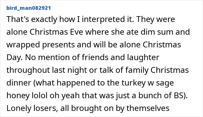 User comment discussing Meghan Markle's Christmas message sparking Prince Harry split rumors and speculation about their holiday alone.