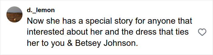 Comment on social media mentioning a special story about Drew Barrymore&rsquo;s iconic 1989 Oscars dress and its connection to Betsey Johnson.