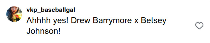 Social media post praising fan recreation of Drew Barrymore&rsquo;s iconic 1989 Oscars dress with excited reaction.