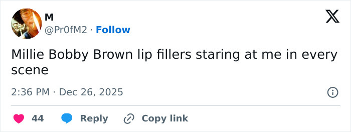 Tweet from user discussing fans zooming in on Millie Bobby Brown in a viral Stranger Things shot.