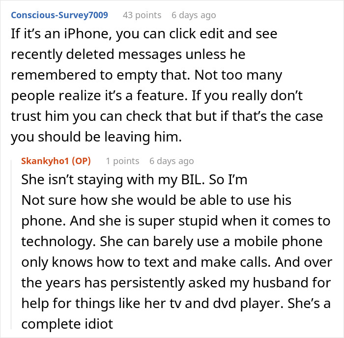 Reddit conversation about relationship trust issues and technology misunderstandings after 29 years of marriage restraining order against MIL.