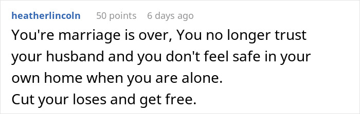Comment about a woman feeling unsafe in her home leading to taking a restraining order against her mother-in-law.