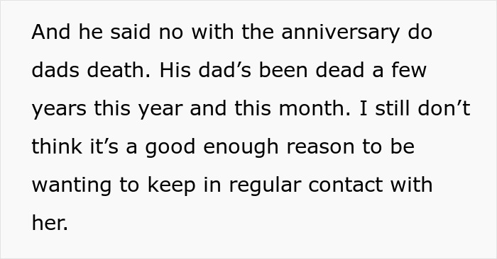 Text excerpt discussing family tension and restraining order involving a woman after 29 years of marriage and her MIL.