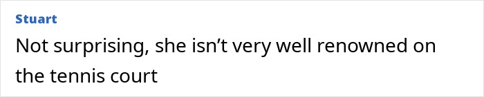 Text screenshot with commentary about a tennis star who had breast enhancement and transitioned to adult content creation.