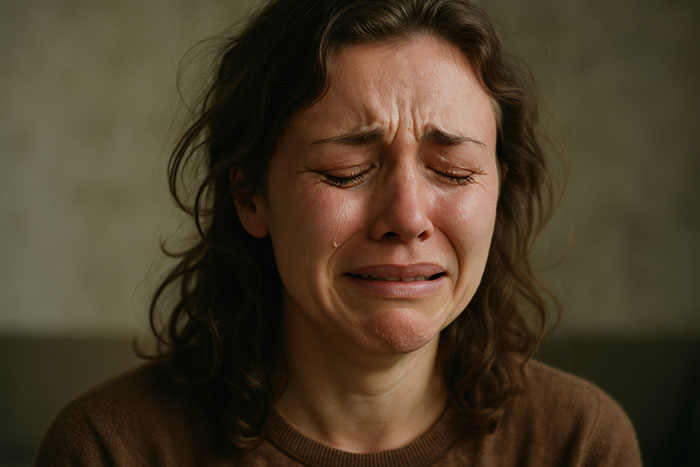 Girl crying with tears on her face, emotionally distressed after roasting friend insults in a tense moment.