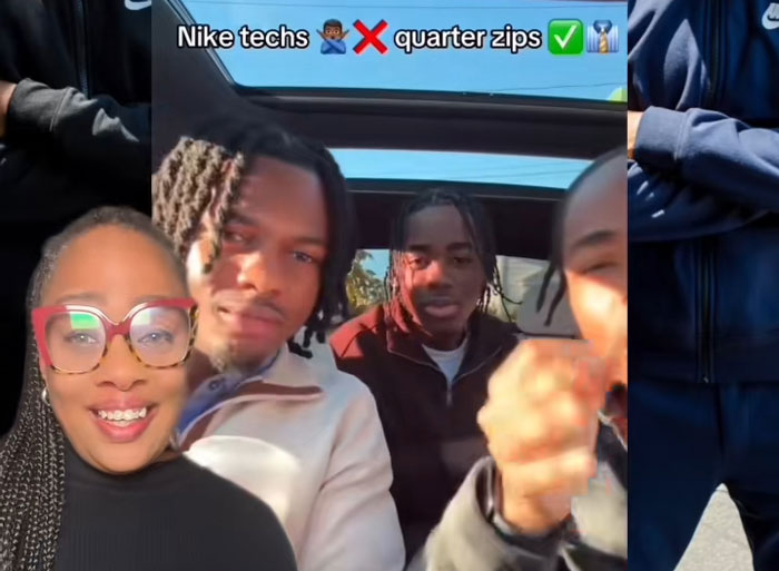 Young Black men in casual quarter zip sweaters, showcasing a new fashion trend and transforming their looks outdoors.