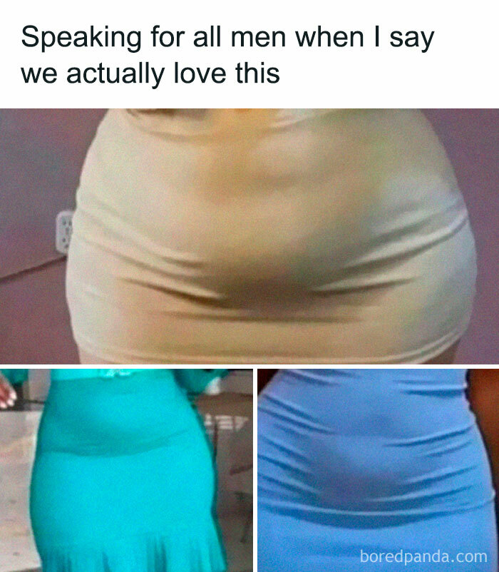 Close-up photos of women wearing tight dresses, showcasing different body shapes, related to memes funny content.