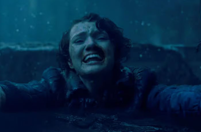 Character from Stranger Things Season 5 in a dark, intense scene, capturing emotions shared by parents watching the show.