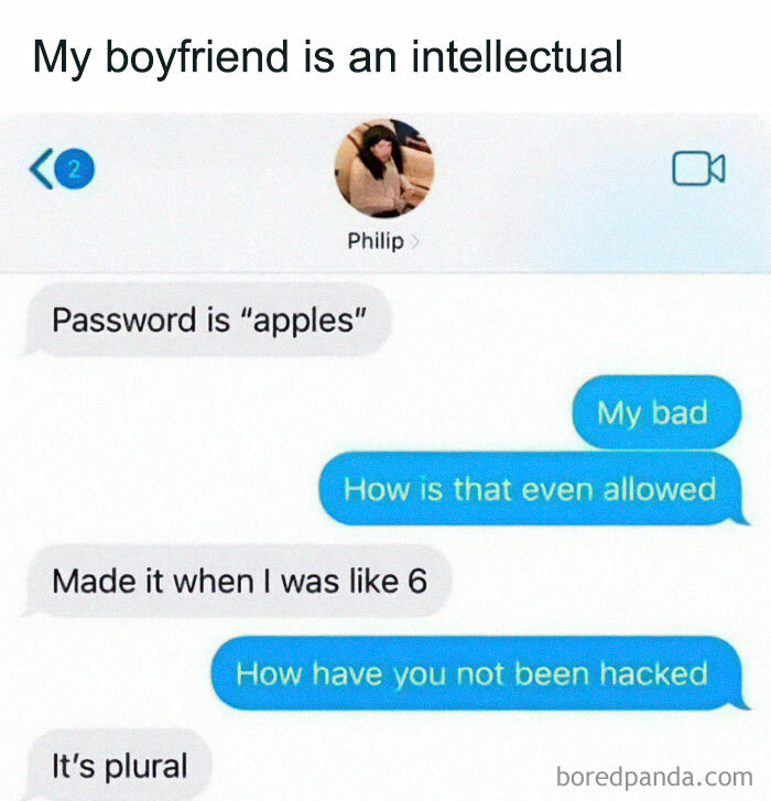 Text message exchange showing weird and unhinged humor about a simple password, highlighting funny texts that might make you laugh out loud.