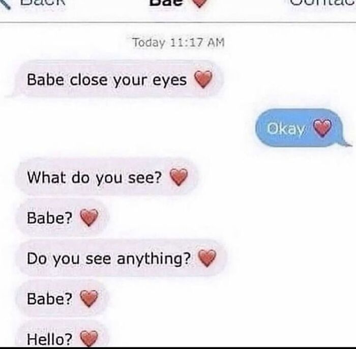 Screenshot of a weird and unhinged text conversation with repeated funny messages and heart emojis.